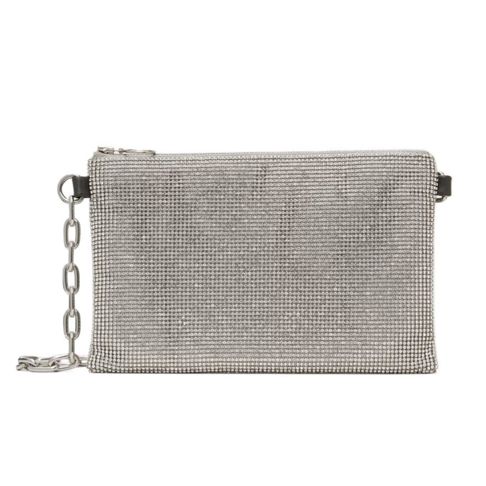 KARA Ssense White Crystal Mesh Crossbody Bag